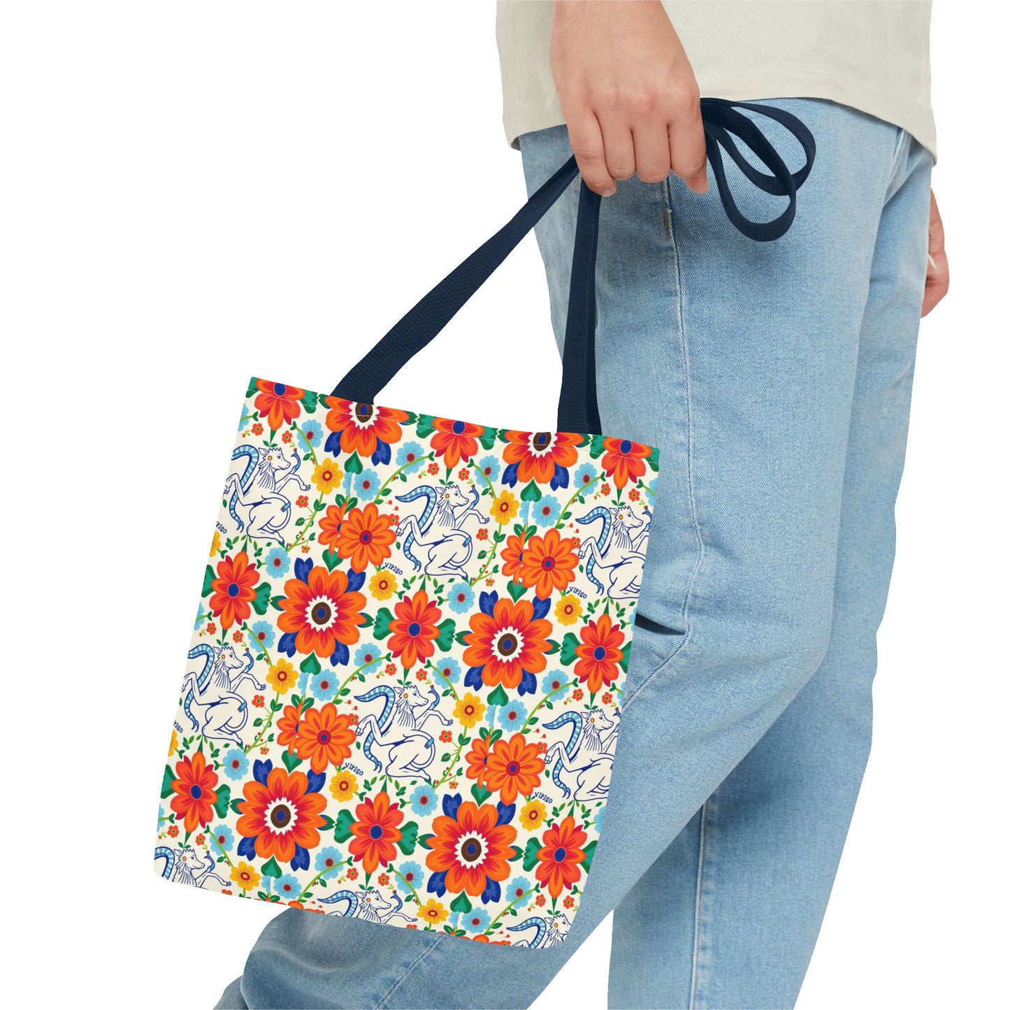 Tote Bag (AOP), Virgo, Zodiac v1, Flower Pattern