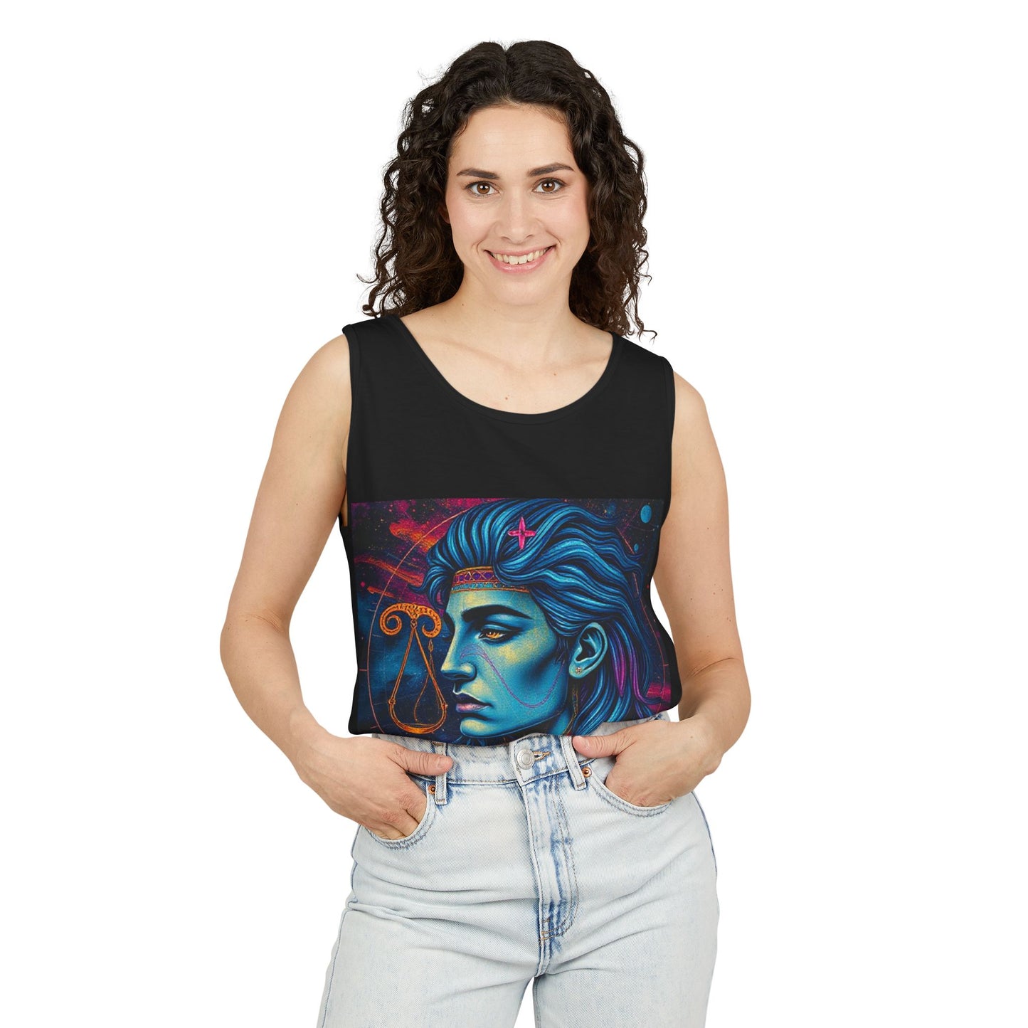 Unisex Garment-Dyed, Tank Top, Libra Design, Pop Art v1, 100% US cotton