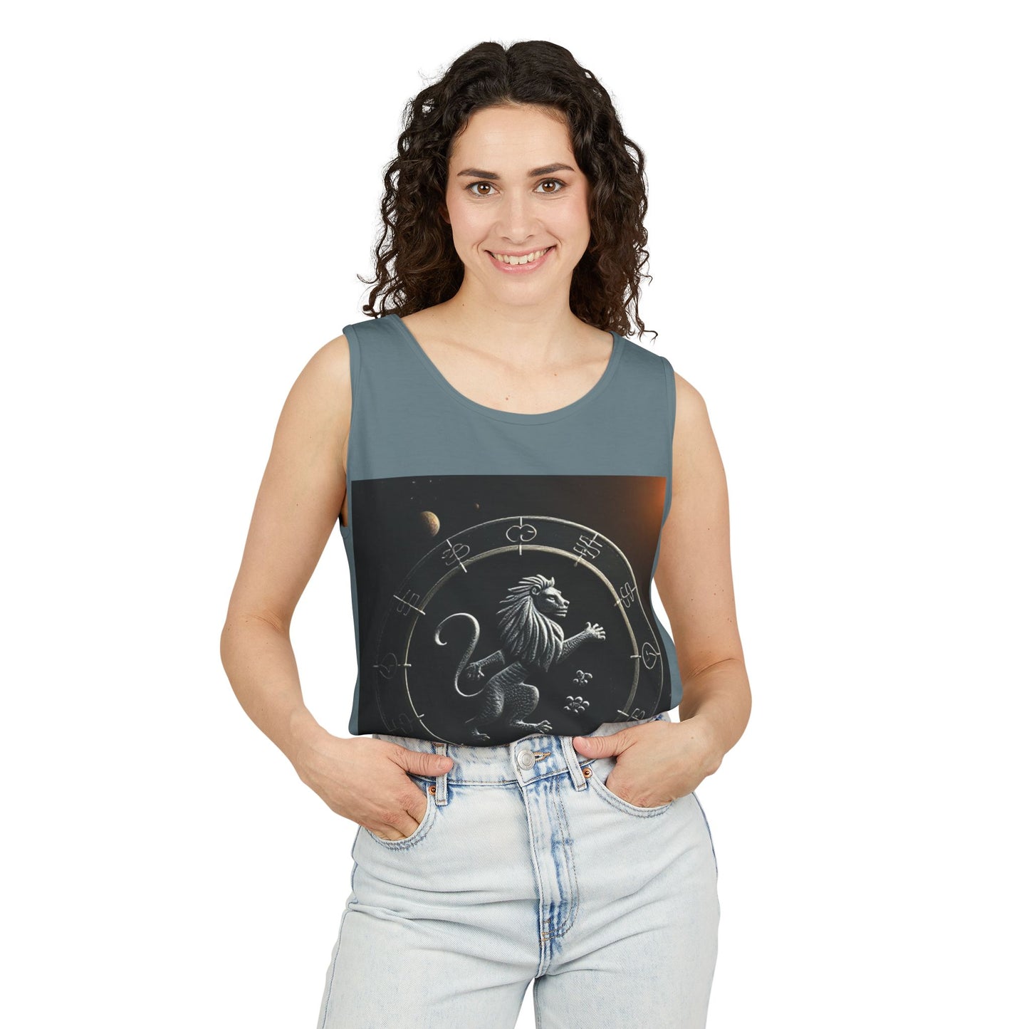 Unisex Garment-Dyed, Tank Top, Leo Design, Space Animal, 100% US cotton