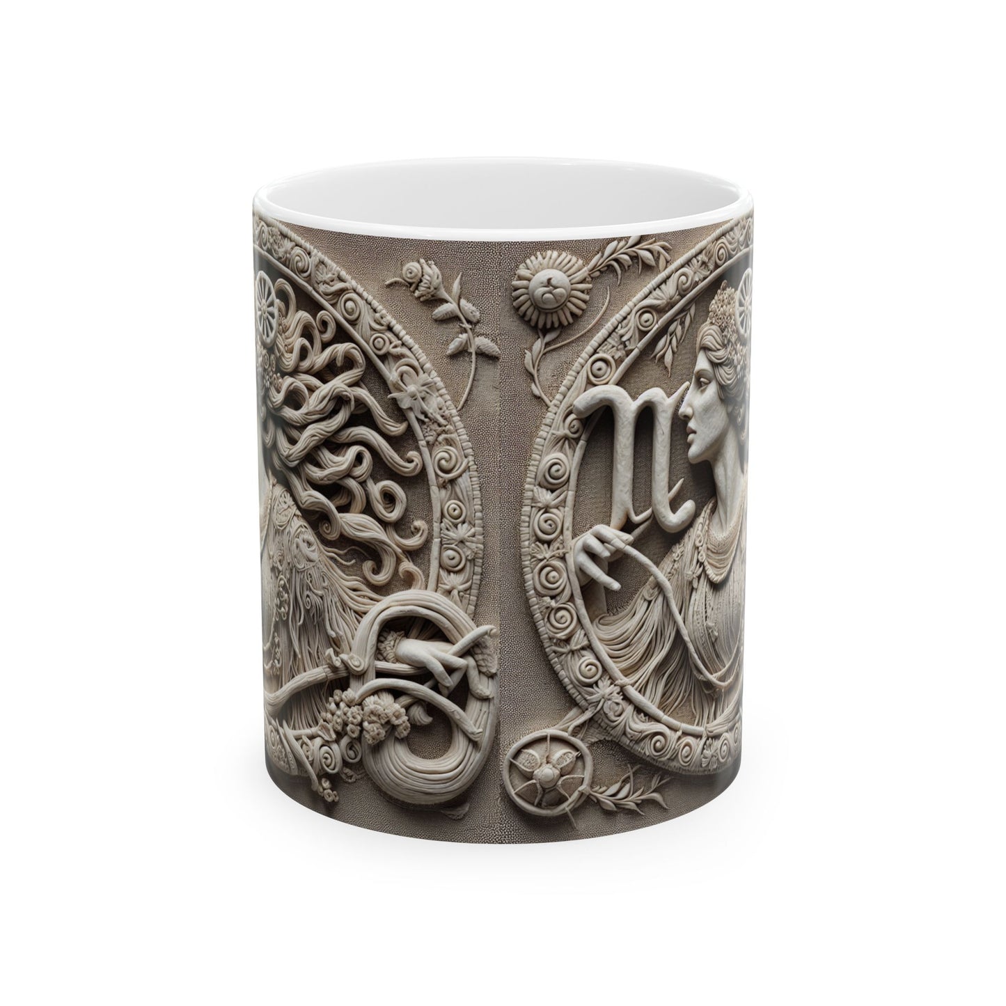 Ceramic Mug, (11oz, 15oz), Ceramic Coffee Mug, Woman Stone Carving, Virgo Zodiac Design