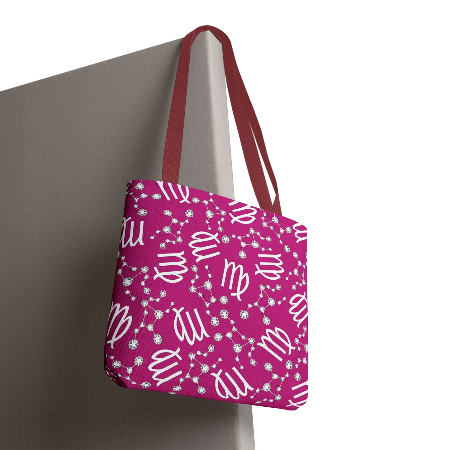 Tote Bag, Virgo Zodiac Sign, AOP, (Pink, White)