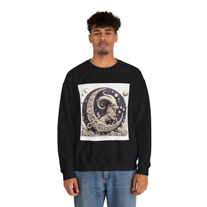 Unisex Heavy Blend™ Crewneck Sweatshirt, Stone Moon, Capricorn Zodiac Design