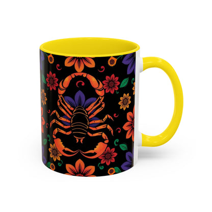 Accent Coffee Mug, Scorpio, Zodiac. Flower Pattern, (11, 15oz)