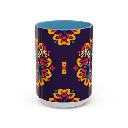 Accent Coffee Mug, Taurus, Zodiac v4. Flower Pattern, (11, 15oz)