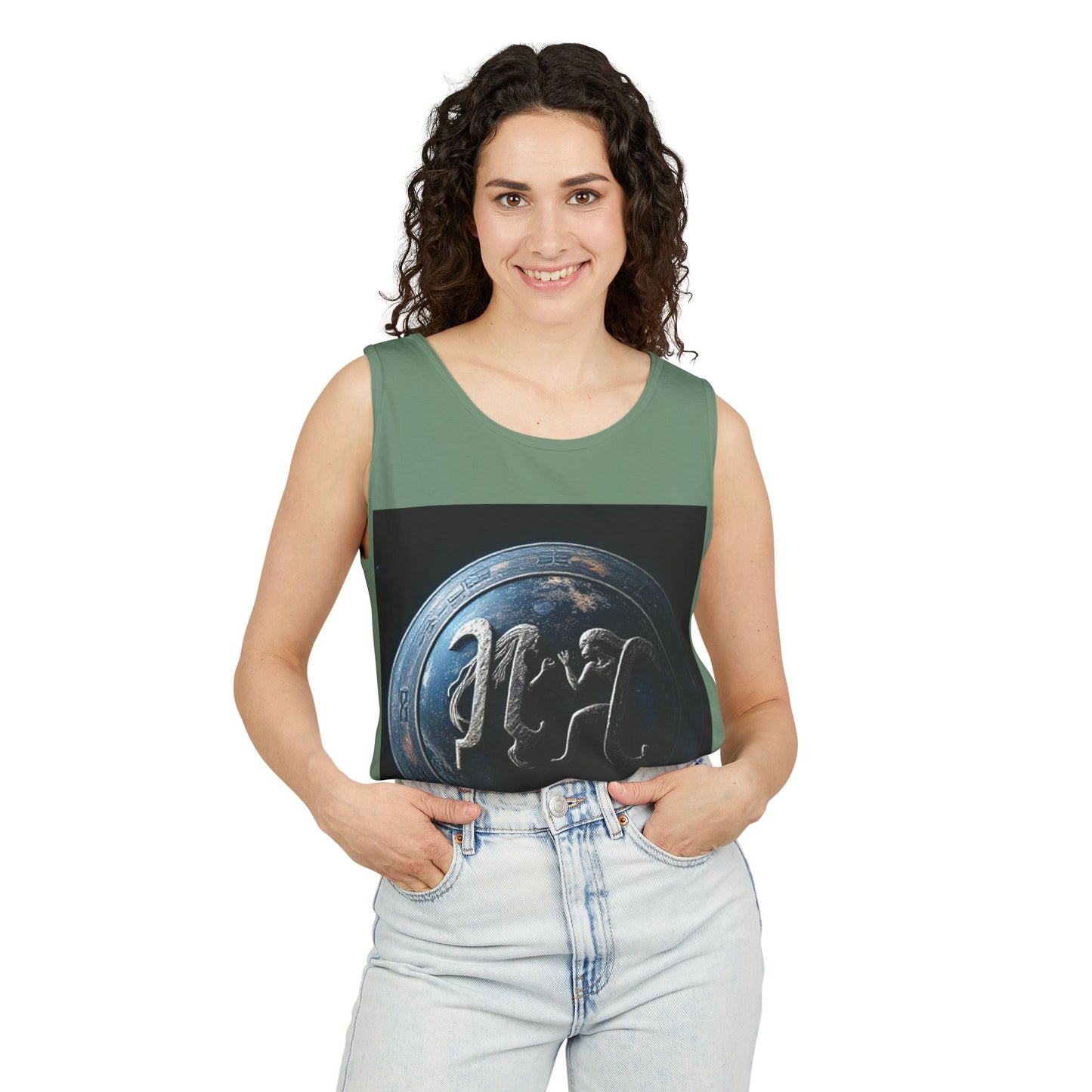 Unisex Garment-Dyed, Tank Top, Gemini Design, Space Symbol , 100% US cotton