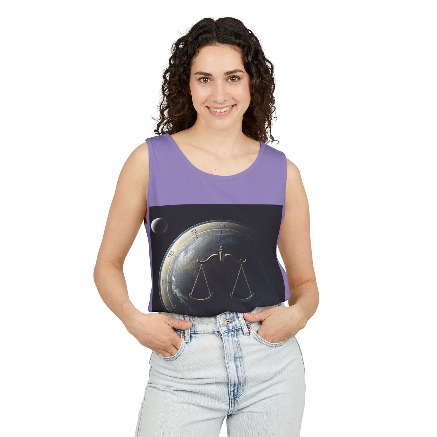 Unisex Garment-Dyed, Tank Top, Libra Design, Space Scale v1, 100% US cotton