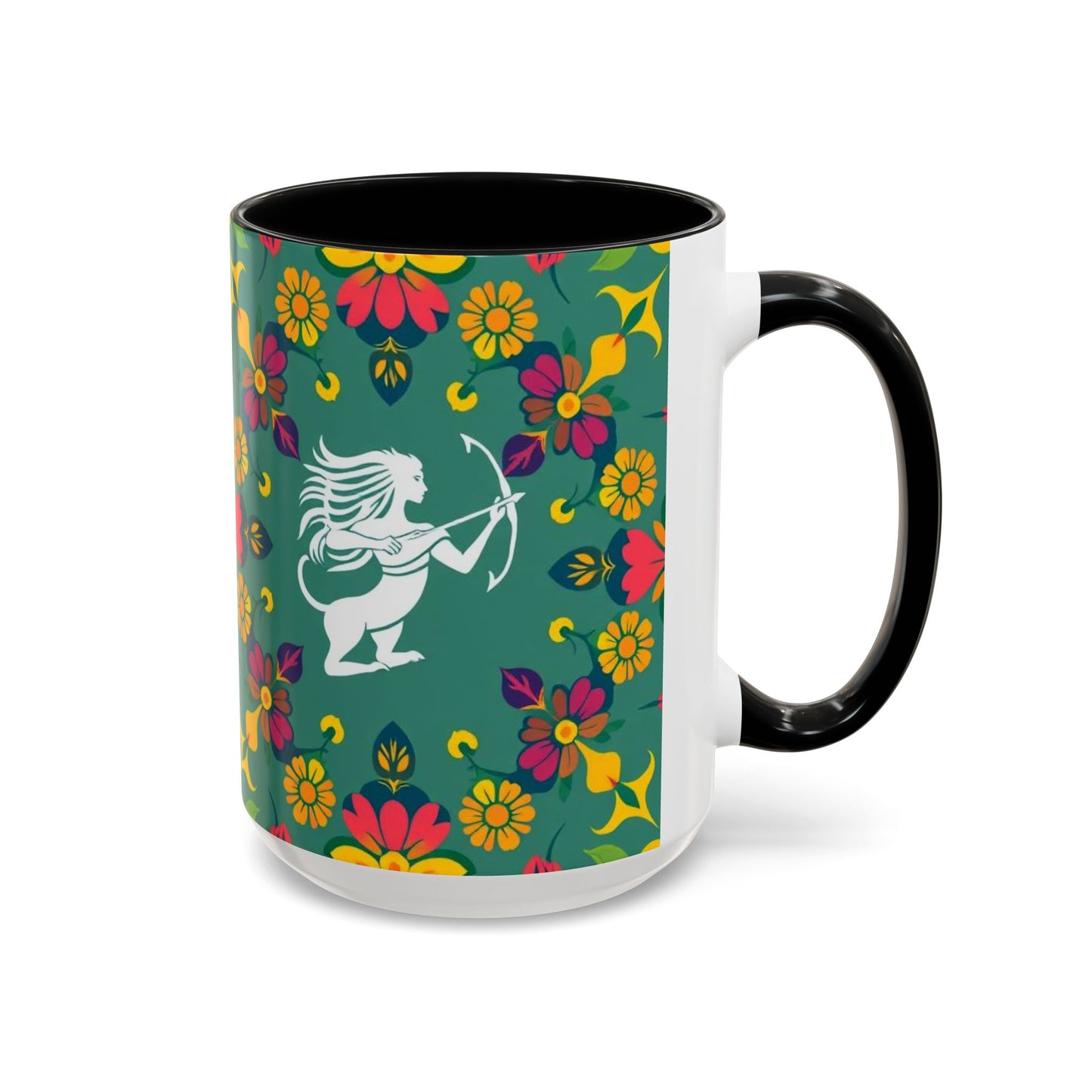 Accent Coffee Mug, Sagittarius, Zodiac. Flower Pattern, (11, 15oz)