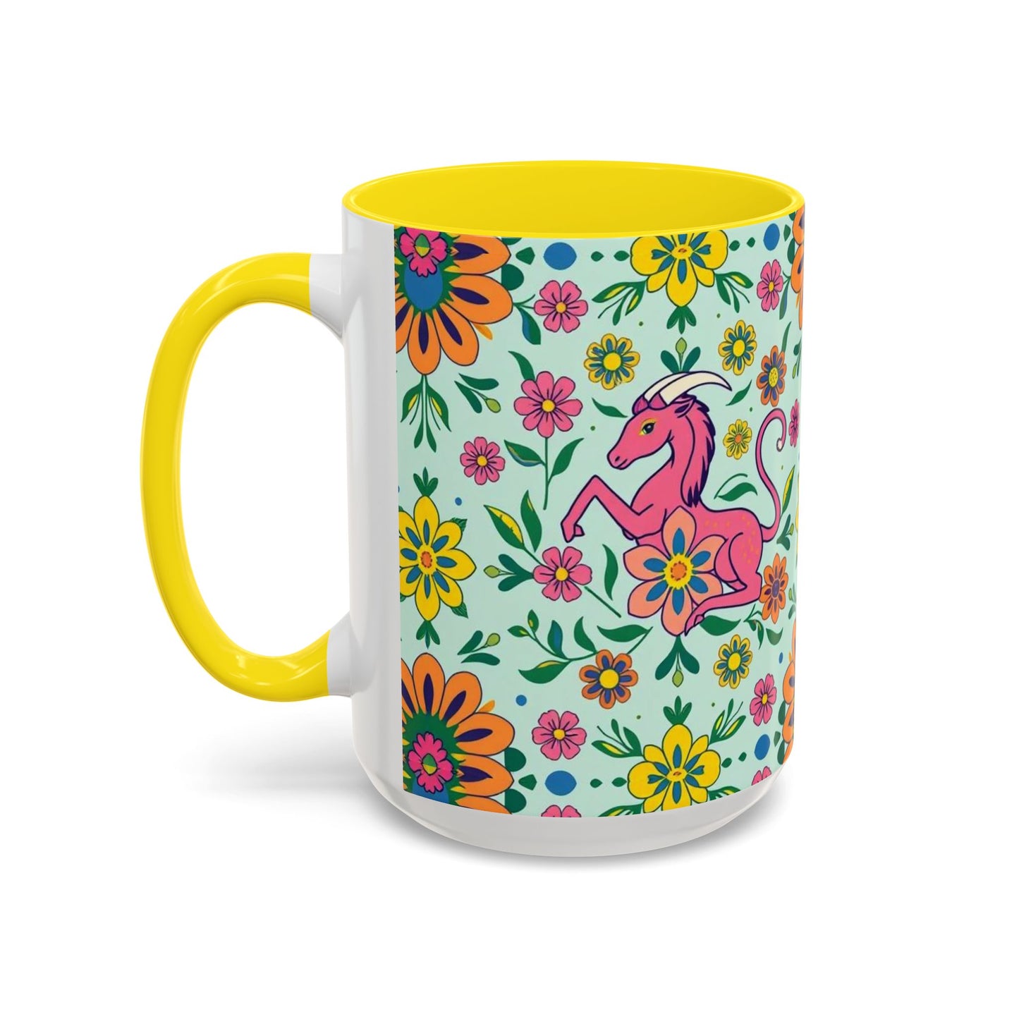 Accent Coffee Mug, Aquarius, Zodiac, Flower Pattern, (11, 15oz)
