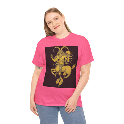Unisex Heavy Cotton T-Shirt, Capricorn God, Zodiac Design