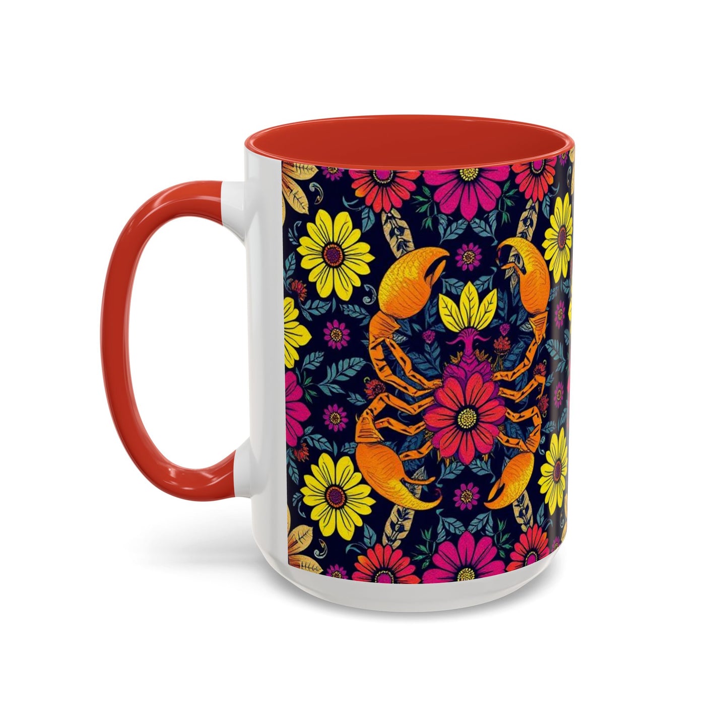 Accent Coffee Mug, Scorpio, Zodiac v3. Flower Pattern, (11, 15oz)