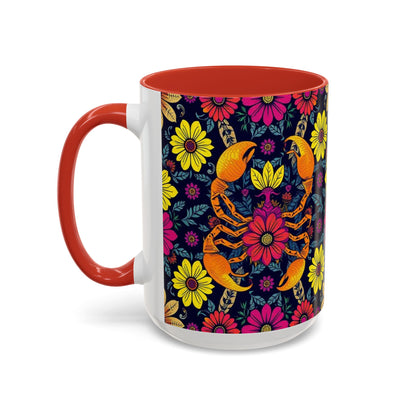 Accent Coffee Mug, Scorpio, Zodiac v3. Flower Pattern, (11, 15oz)