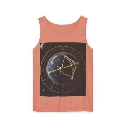 Unisex Garment-Dyed, Tank Top, Sagittarius Design, Planet Symbol, 100% US cotton