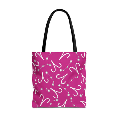 Tote Bag, Aries Zodiac Sign, AOP, (Pink, White)
