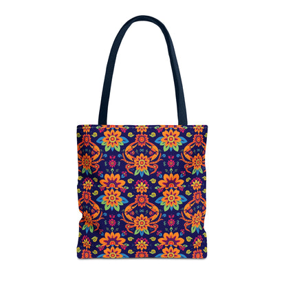 Tote Bag, (AOP), Cancer, Zodiac v6, Flower Pattern