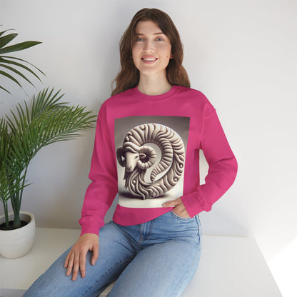 Unisex Heavy Blend™ Crewneck Sweatshirt, Round Statue, Aries Zodiac Design