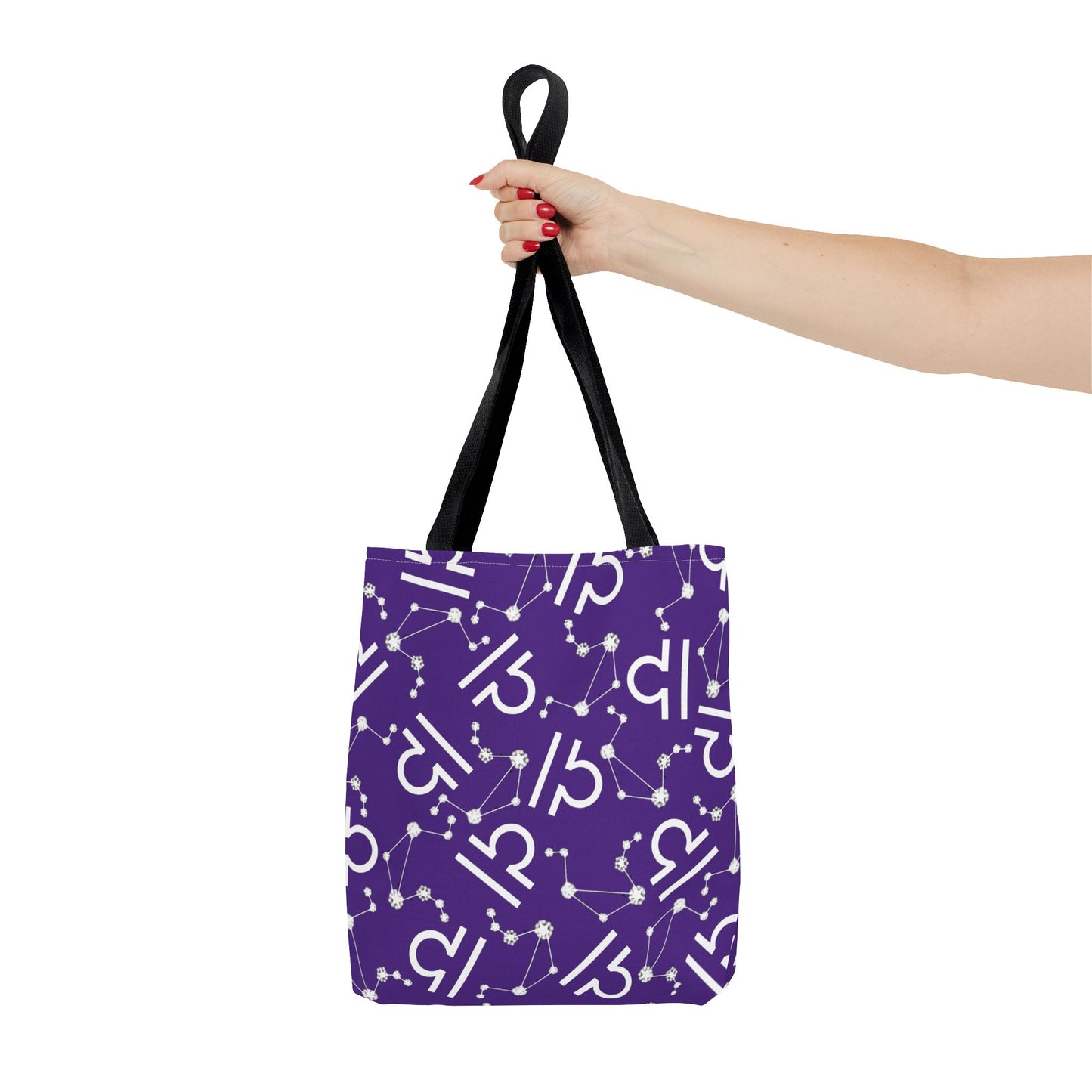 Tote Bag, Libra Zodiac Sign, AOP, (Purple, White)