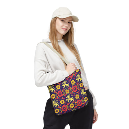 Tote Bag, (AOP), Leo, Zodiac v1, Flower Pattern