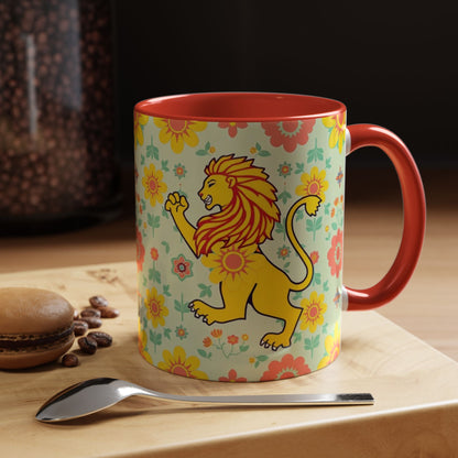 Accent Coffee Mug, Leo, Zodiac v2, Flower Pattern, (11, 15oz)