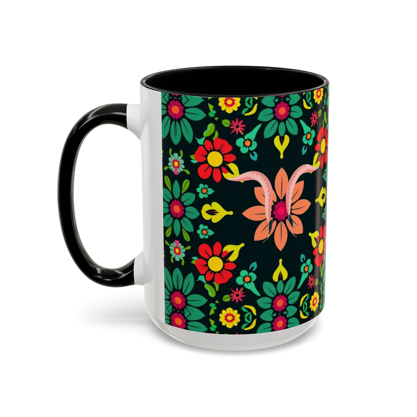 Accent Coffee Mug, Aquarius, Zodiac v4, Flower Pattern, (11, 15oz)