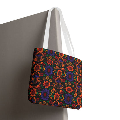 Tote Bag, (AOP), Scorpio, Zodiac v6, Flower Pattern