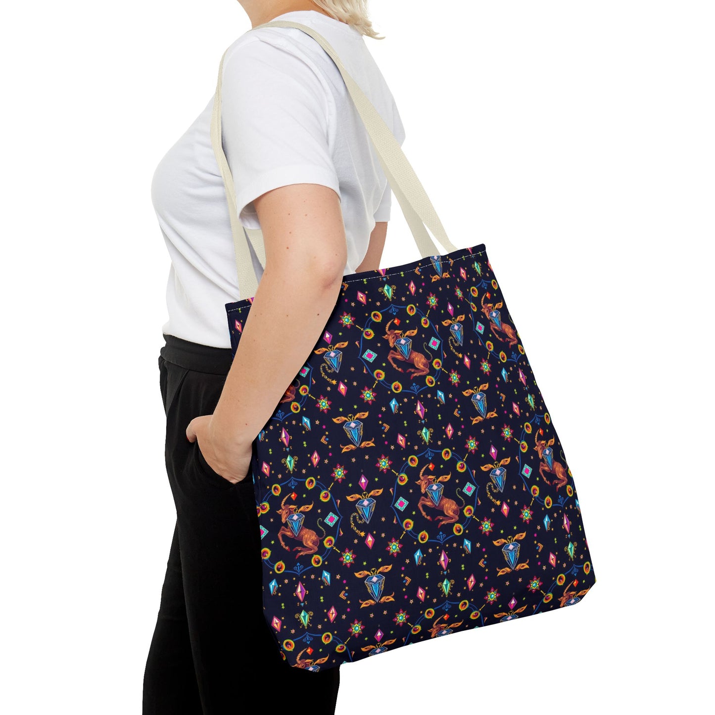 Tote Bag (AOP), Capricorn, Zodiac v1, Jewel Pattern