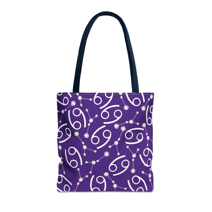 Tote Bag, Cancer Zodiac Sign, AOP, (Purple, White)