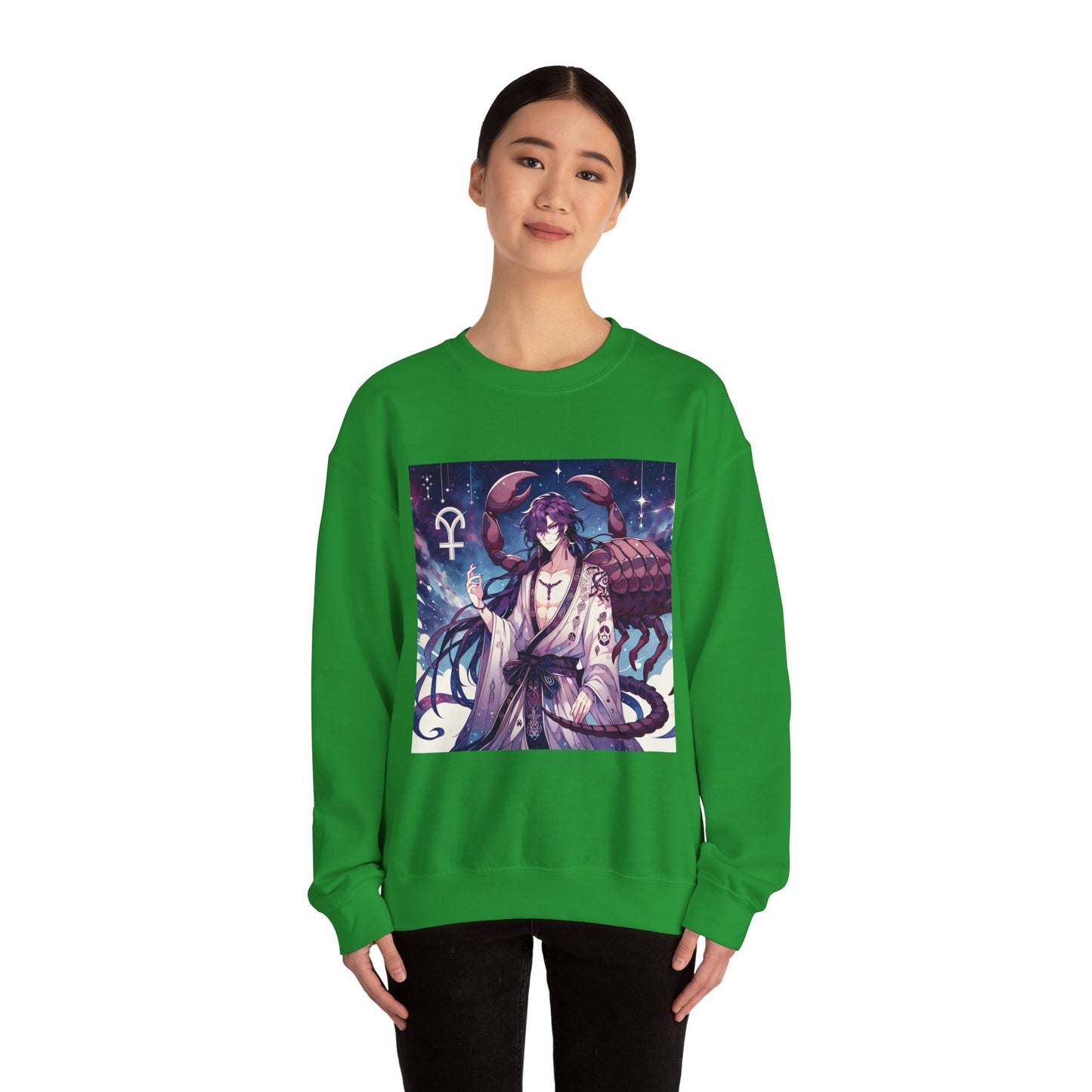 Unisex Heavy Blend™ Crewneck Sweatshirt, Scorpio Zodiac Design, purple scorpion anime