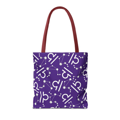 Tote Bag, Libra Zodiac Sign, AOP, (Purple, White)