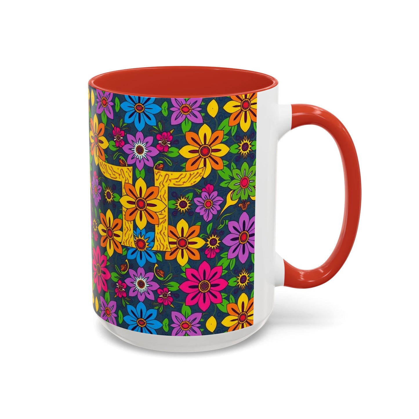 Accent Coffee Mug, Gemini, Zodiac v3, Flower Pattern, (11, 15oz)