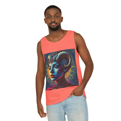Unisex Garment-Dyed, Tank Top, Aries Design, Pop Art v1, 100% Ringspun US cotton