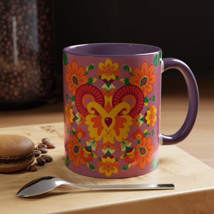 Accent Coffee Mug, Aries, Zodiac v1, Flower Pattern, (11, 15oz)
