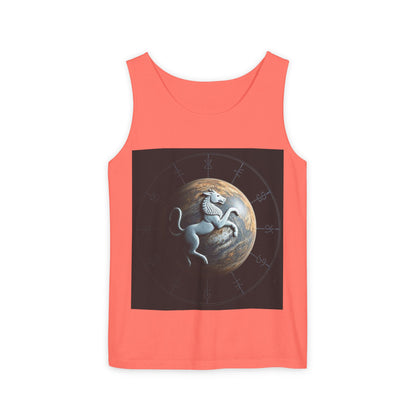 Unisex Garment-Dyed, Tank Top, Aquarius Design, Planet Animal, 100% Ringspun US cotton