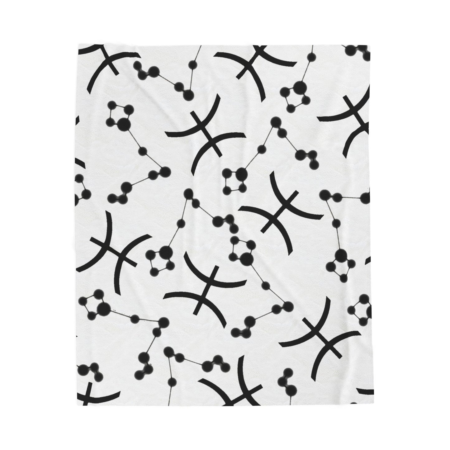 Velveteen Plush Blanket, Pisces Zodiac Sign, Constellation & Symbol, White, 100% polyester