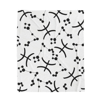 Velveteen Plush Blanket, Pisces Zodiac Sign, Constellation & Symbol, White, 100% polyester