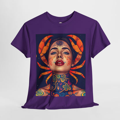 Unisex Heavy Cotton T-Shirt, Cancer, Zodiac v2, Sexy Art