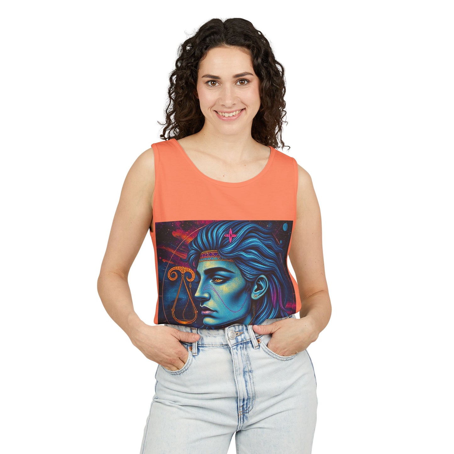 Unisex Garment-Dyed, Tank Top, Libra Design, Pop Art v1, 100% US cotton