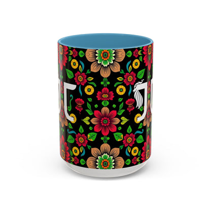 Accent Coffee Mug, Gemini, Zodiac v4, Flower Pattern, (11, 15oz)