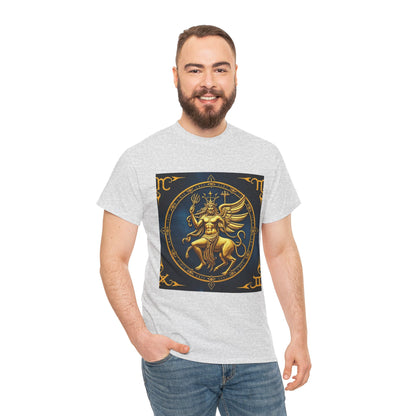Unisex Heavy Cotton T-Shirt, Gold Angel, Symbol, Virgo Zodiac Design