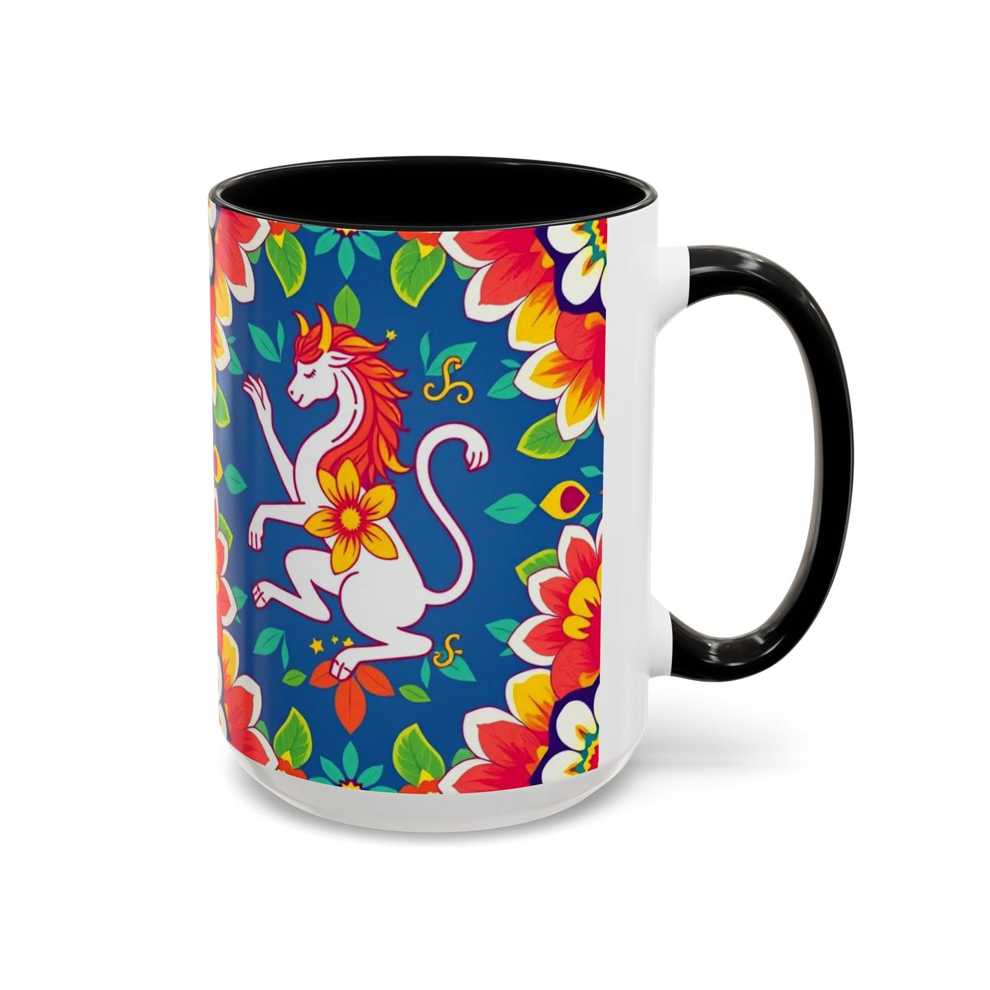 Accent Coffee Mug, Virgo, Zodiac v3. Flower Pattern, (11, 15oz)