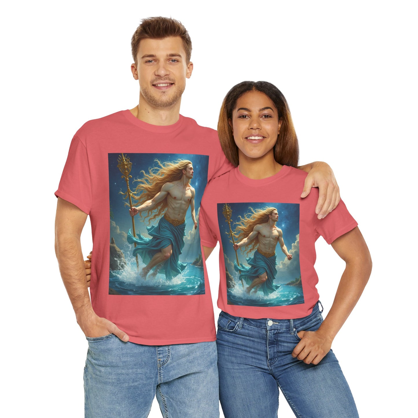 Unisex Heavy Cotton T-Shirt, Realistic, Aquarius Zodiac Design