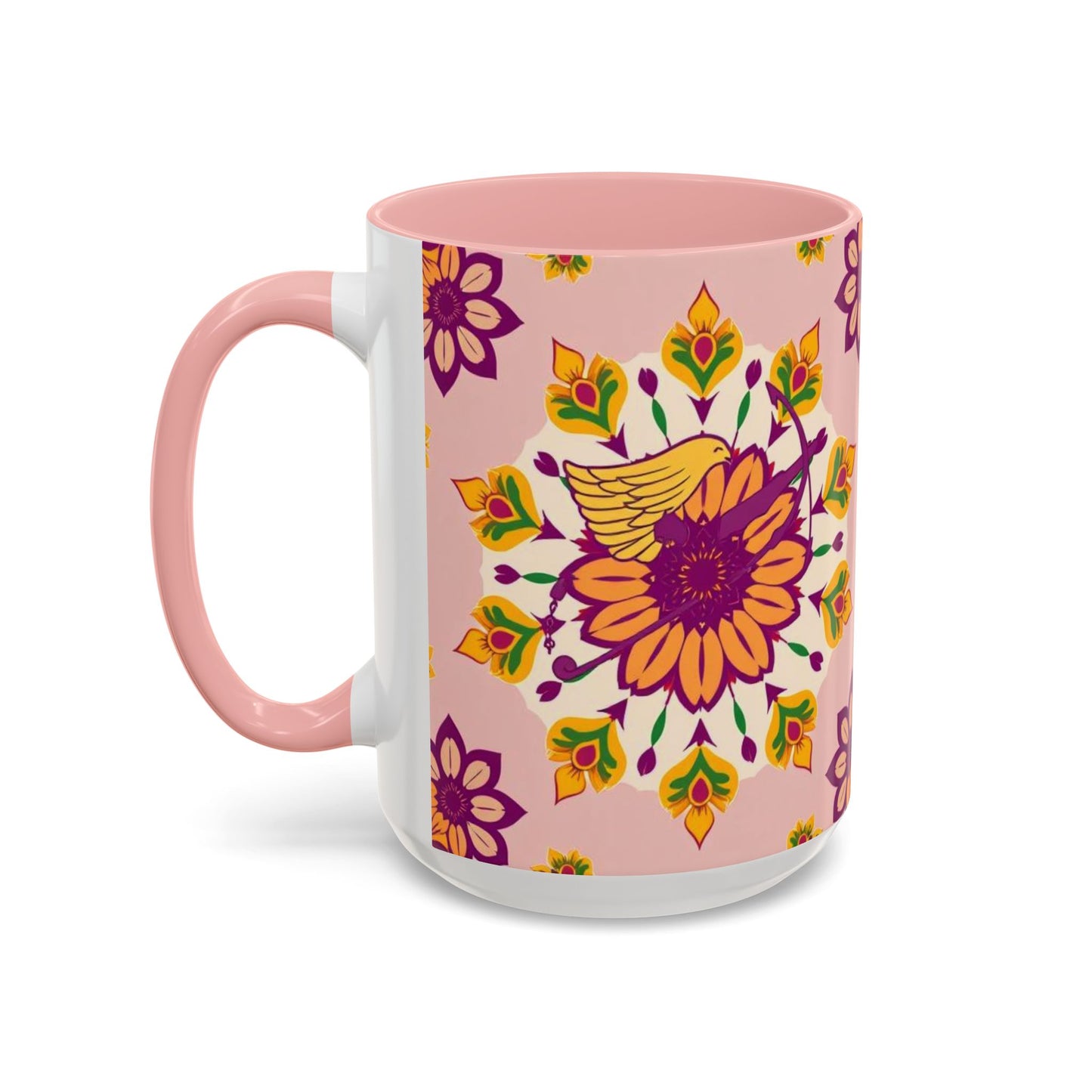 Accent Coffee Mug, Sagittarius, Zodiac v4. Flower Pattern, (11, 15oz)