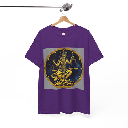 Unisex Heavy Cotton T-Shirt, Gold Libra God, Zodiac Design