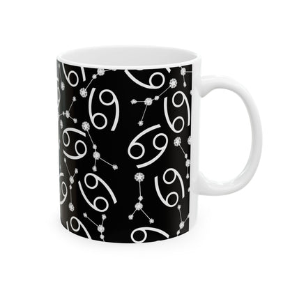 Ceramic Mug, (11oz, 15oz), Ceramic Coffee Mug, Black AOP, Cancer Zodiac Design