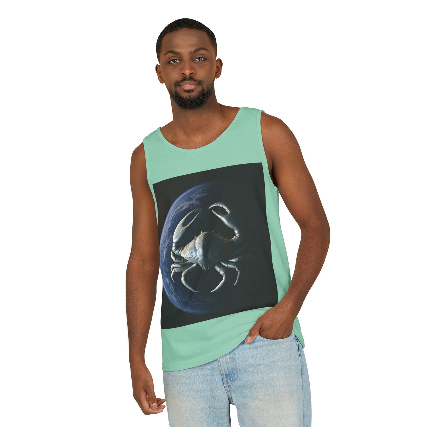 Unisex Garment-Dyed, Tank Top, Cancer Design, Planet Crab, 100% US cotton