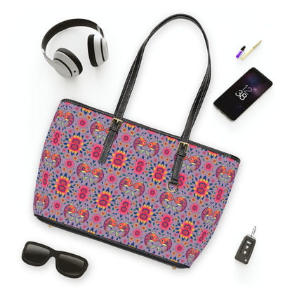 Leather Shoulder Bag, Pisces, Zodiac v1, Flower Pattern