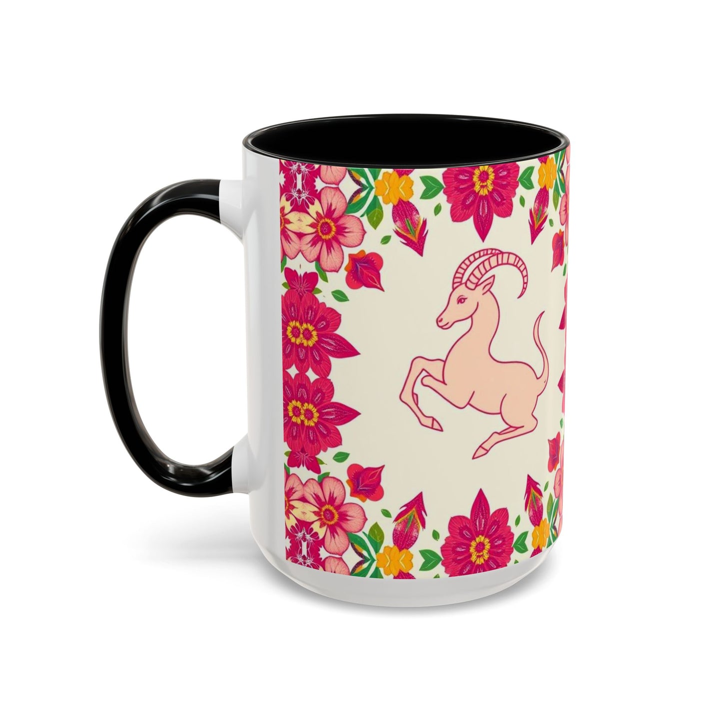 Accent Coffee Mug, Capricorn, Zodiac v2, Flower Pattern, (11, 15oz)