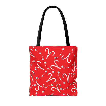 Tote Bag, Aries Zodiac Sign, AOP, (Red, White)