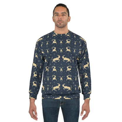 Unisex Sweatshirt, Zodiac Design, Pattern, Capricorn, AOP