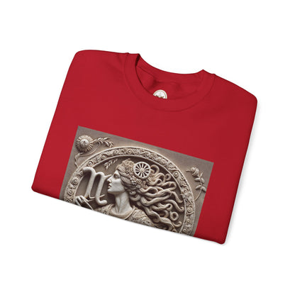 Unisex Heavy Blend™ Crewneck Sweatshirt, Stone Carving, Virgo Zodiac Design