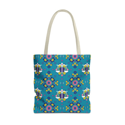 Tote Bag (AOP), Libra, Zodiac v1, Flower Pattern